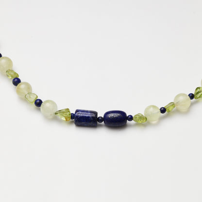 Prehnite Round Bead, Peridot Freeform & Lapis Lazuli Necklace