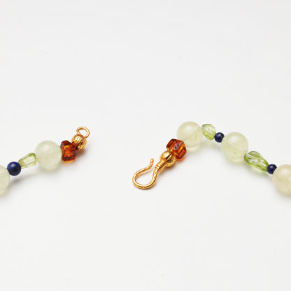 Prehnite Round Bead, Peridot Freeform & Lapis Lazuli Necklace