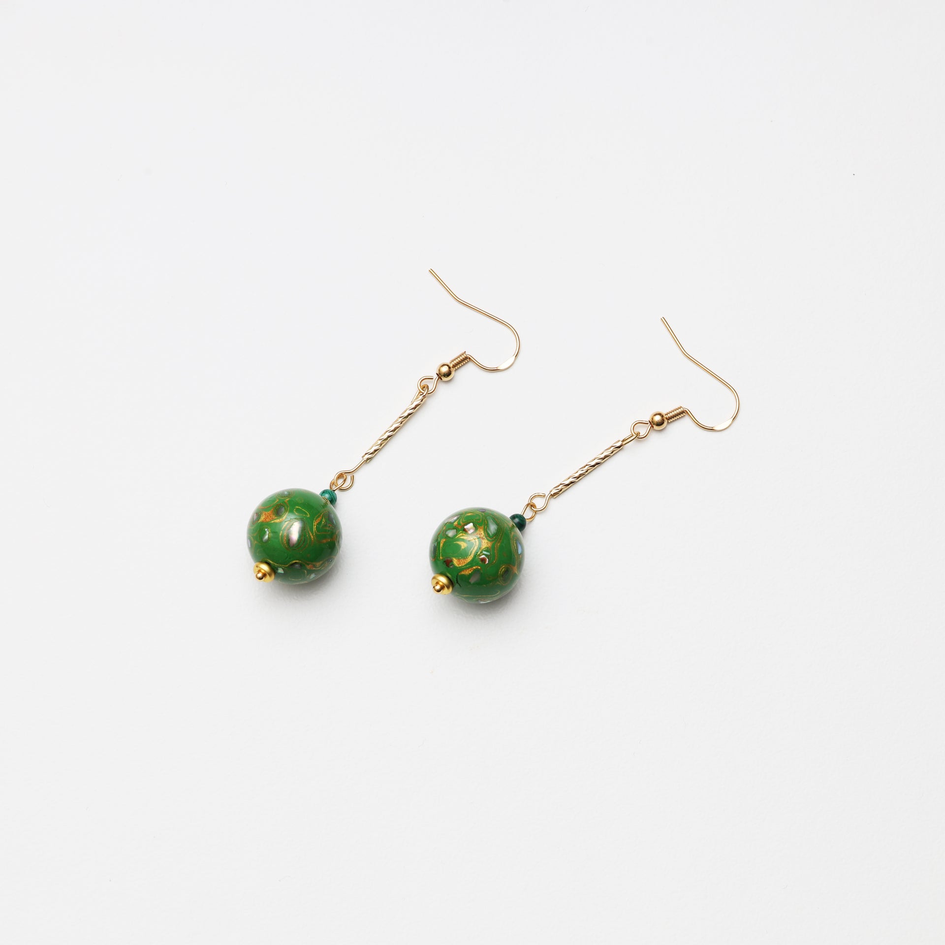 Grass Green Lacquer Round Bead & Malachite Earrings
