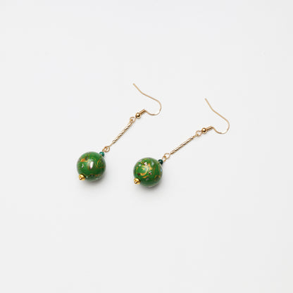 Grass Green Lacquer Round Bead & Malachite Earrings