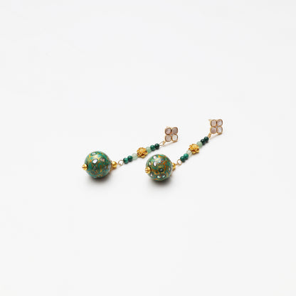 Teal Lacquer Round Bead, Green Aventurine, Malachite & Mother-of-Pearl Earrings