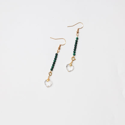 S925 Silver Heart-shaped Clear Quartz & Malachite Earrings