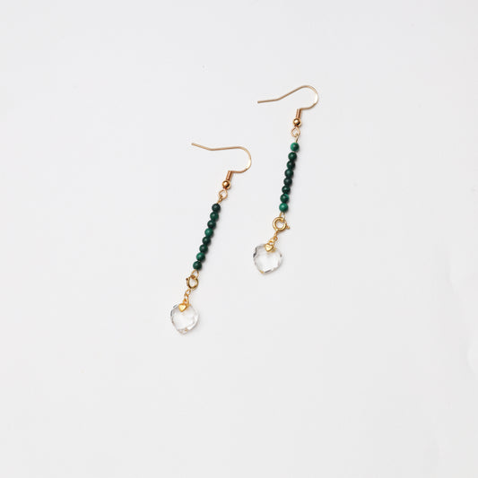S925 Silver Heart-shaped Clear Quartz & Malachite Earrings