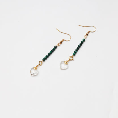S925 Silver Heart-shaped Clear Quartz & Malachite Earrings