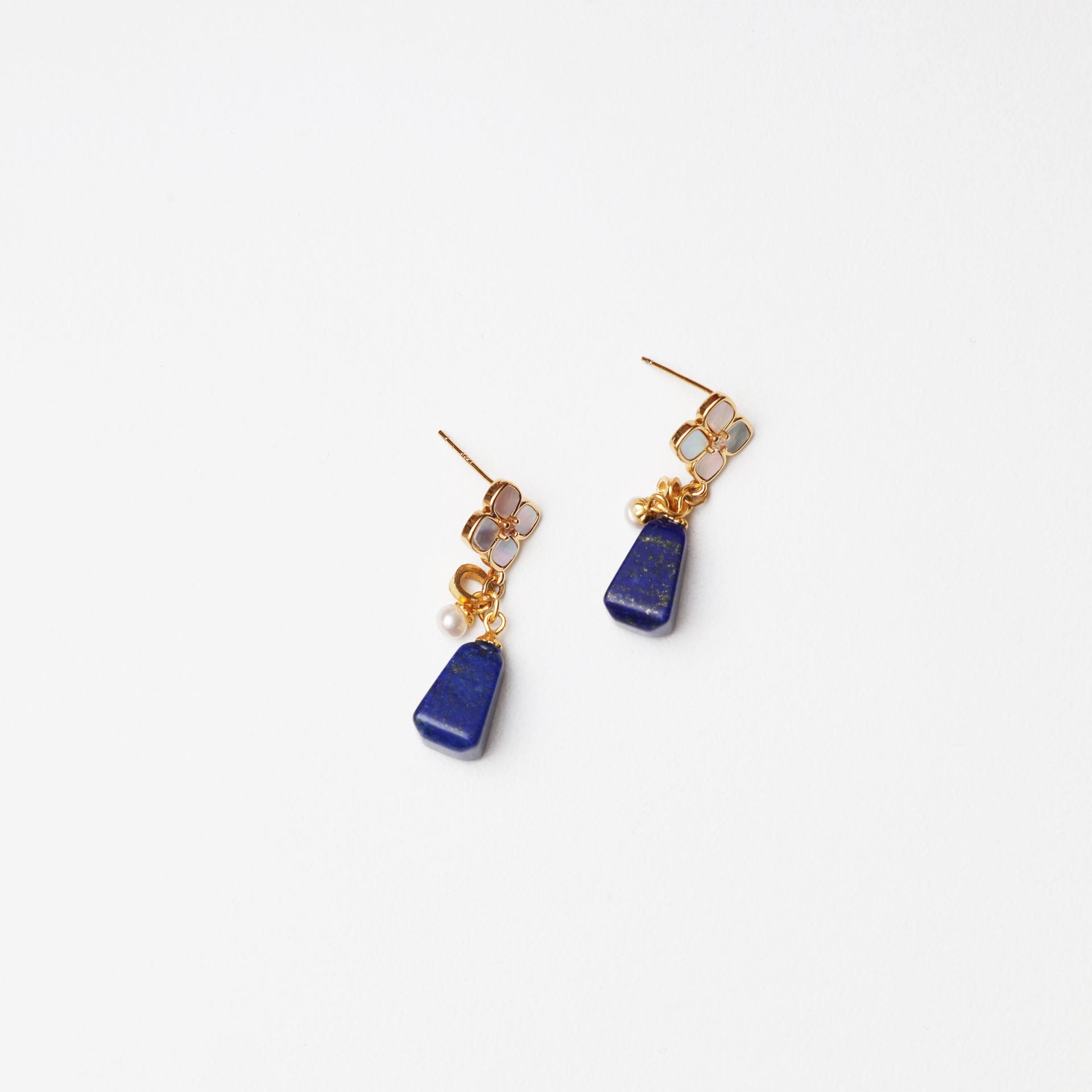 S925 Silver Trapezoid Lapis Lazuli, Pearl & Mother-of-Pearl Earrings