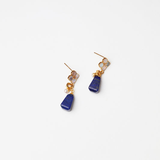 S925 Silver Trapezoid Lapis Lazuli, Pearl & Mother-of-Pearl Earrings