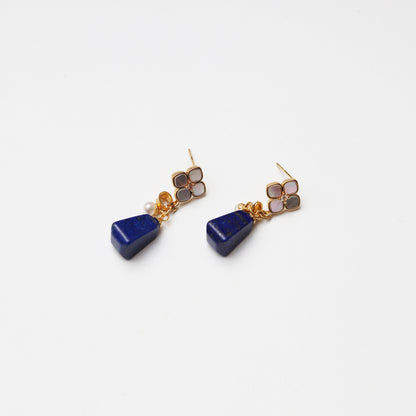 S925 Silver Trapezoid Lapis Lazuli, Pearl & Mother-of-Pearl Earrings