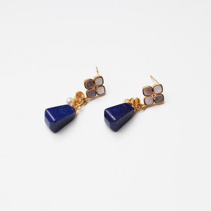S925 Silver Trapezoid Lapis Lazuli, Pearl & Mother-of-Pearl Earrings
