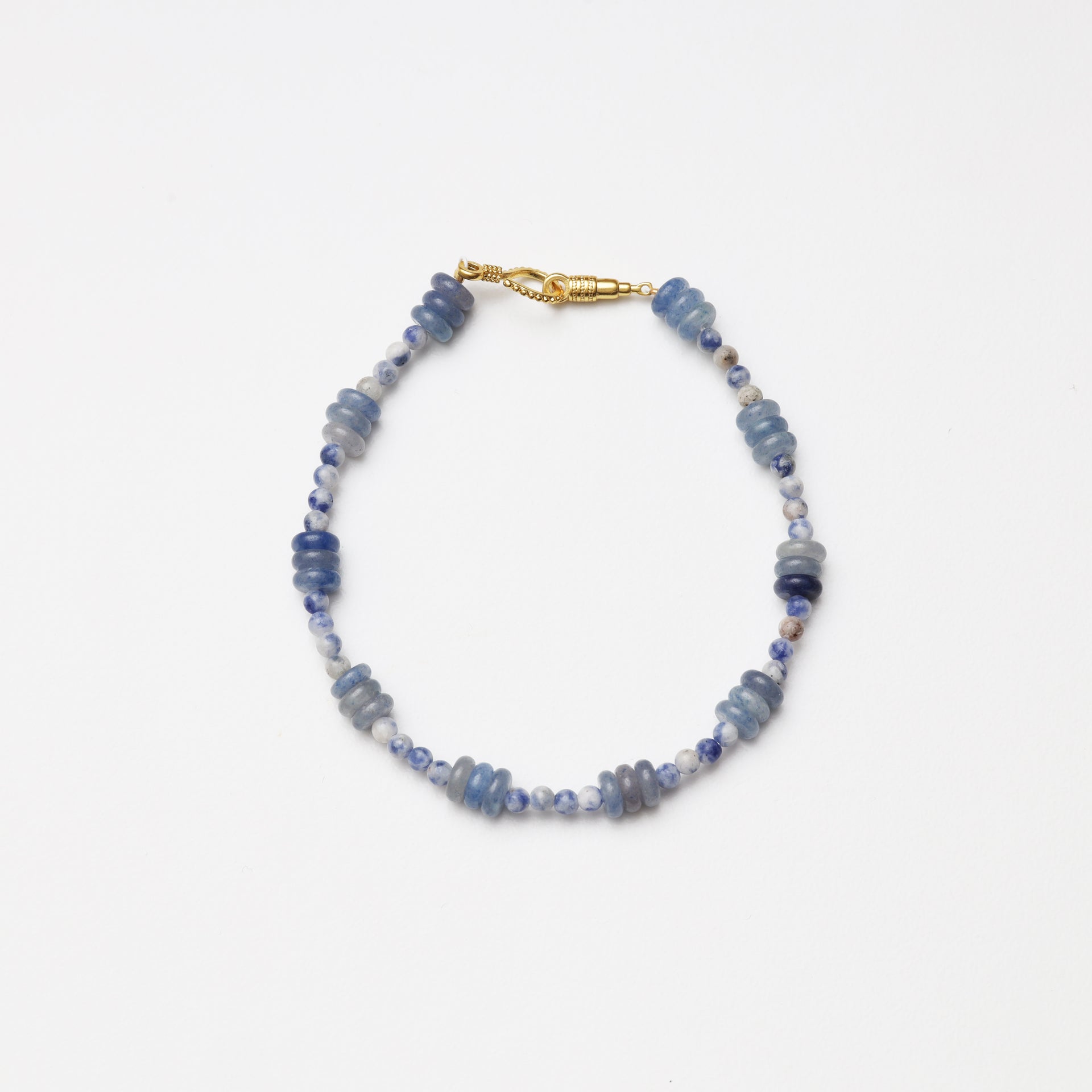 Blue Aventurine Slice & Blue Spot Stone Round Bead Bracelet