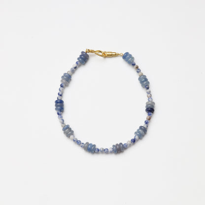 Blue Aventurine Slice & Blue Spot Stone Round Bead Bracelet