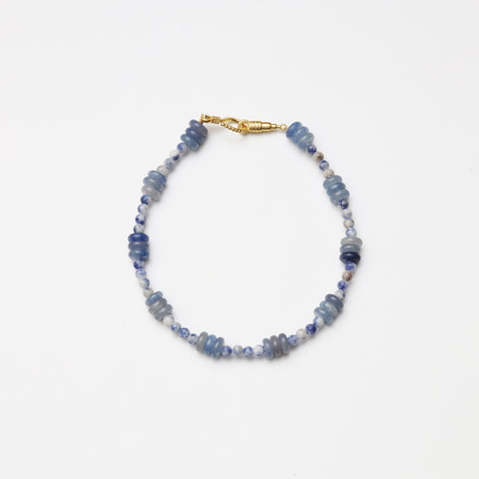 Blue Aventurine Slice & Blue Spot Stone Round Bead Bracelet