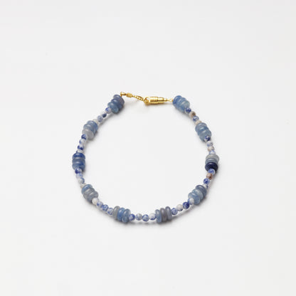 Blue Aventurine Slice & Blue Spot Stone Round Bead Bracelet