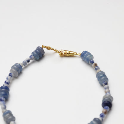 Blue Aventurine Slice & Blue Spot Stone Round Bead Bracelet