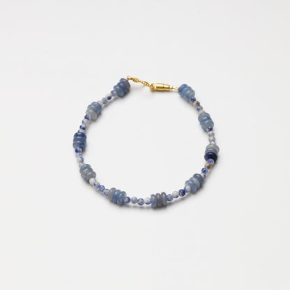 Blue Aventurine Slice & Blue Spot Stone Round Bead Bracelet