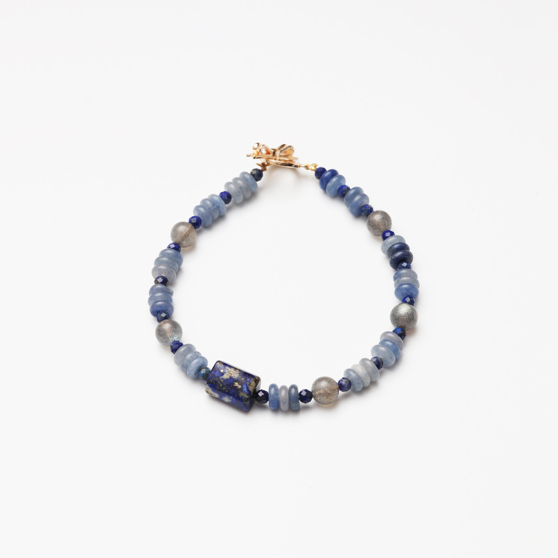 Blue Aventurine Slice, Grey Moonstone & Lapis Lazuli Bracelet