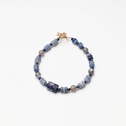 Blue Aventurine Slice, Grey Moonstone & Lapis Lazuli Bracelet