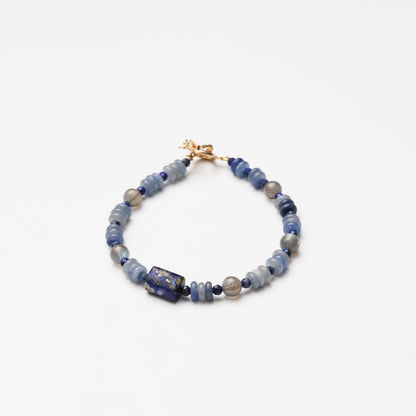 Blue Aventurine Slice, Grey Moonstone & Lapis Lazuli Bracelet