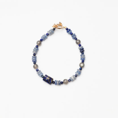 Blue Aventurine Slice, Grey Moonstone & Lapis Lazuli Bracelet