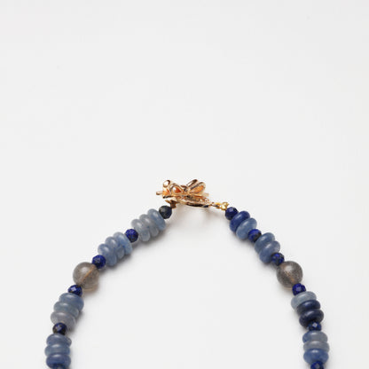 Blue Aventurine Slice, Grey Moonstone & Lapis Lazuli Bracelet
