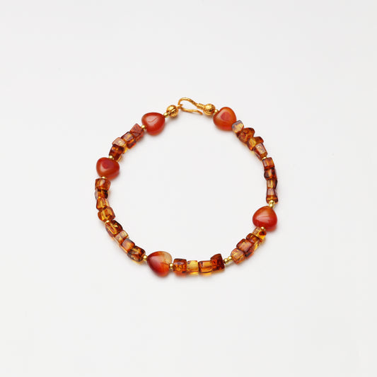 Heart-shaped Agate & Amber Bracelet