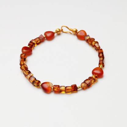 Heart-shaped Agate & Amber Bracelet