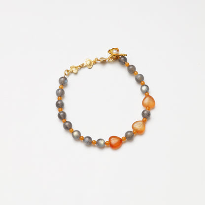 Grey Moonstone, Heart-shaped Agate & Yellow Jade Bracelet
