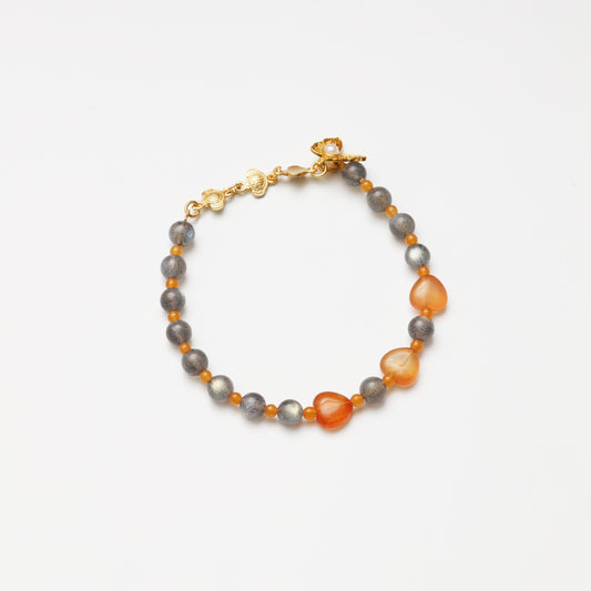Grey Moonstone, Heart-shaped Agate & Yellow Jade Bracelet