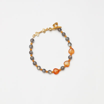 Grey Moonstone, Heart-shaped Agate & Yellow Jade Bracelet