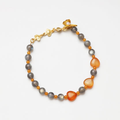 Grey Moonstone, Heart-shaped Agate & Yellow Jade Bracelet