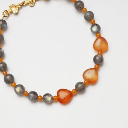 Grey Moonstone, Heart-shaped Agate & Yellow Jade Bracelet