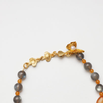 Grey Moonstone, Heart-shaped Agate & Yellow Jade Bracelet
