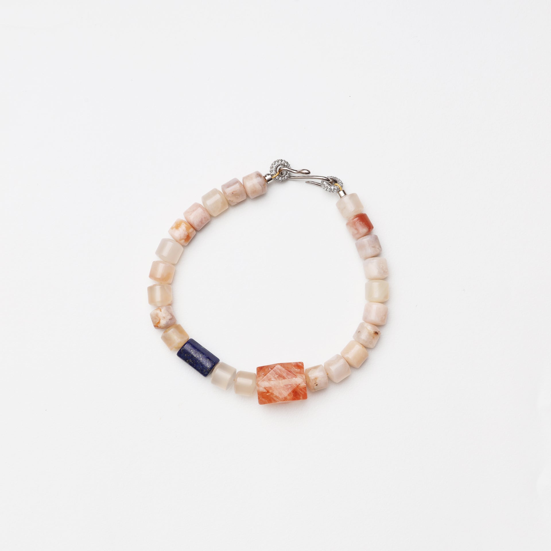 Cherry Blossom Agate, Red Flower Agate & Lapis Lazuli Bracelet