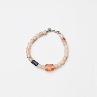 Cherry Blossom Agate, Red Flower Agate & Lapis Lazuli Bracelet