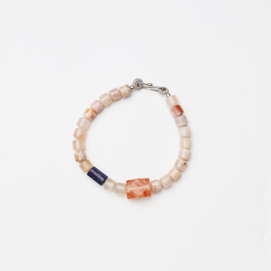 Cherry Blossom Agate, Red Flower Agate & Lapis Lazuli Bracelet