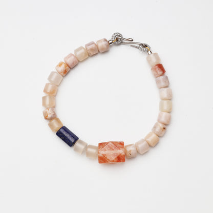 Cherry Blossom Agate, Red Flower Agate & Lapis Lazuli Bracelet