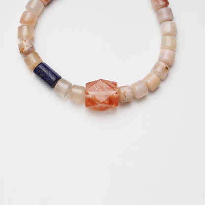 Cherry Blossom Agate, Red Flower Agate & Lapis Lazuli Bracelet