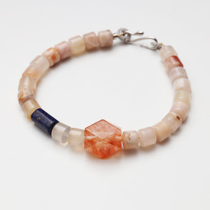 Cherry Blossom Agate, Red Flower Agate & Lapis Lazuli Bracelet