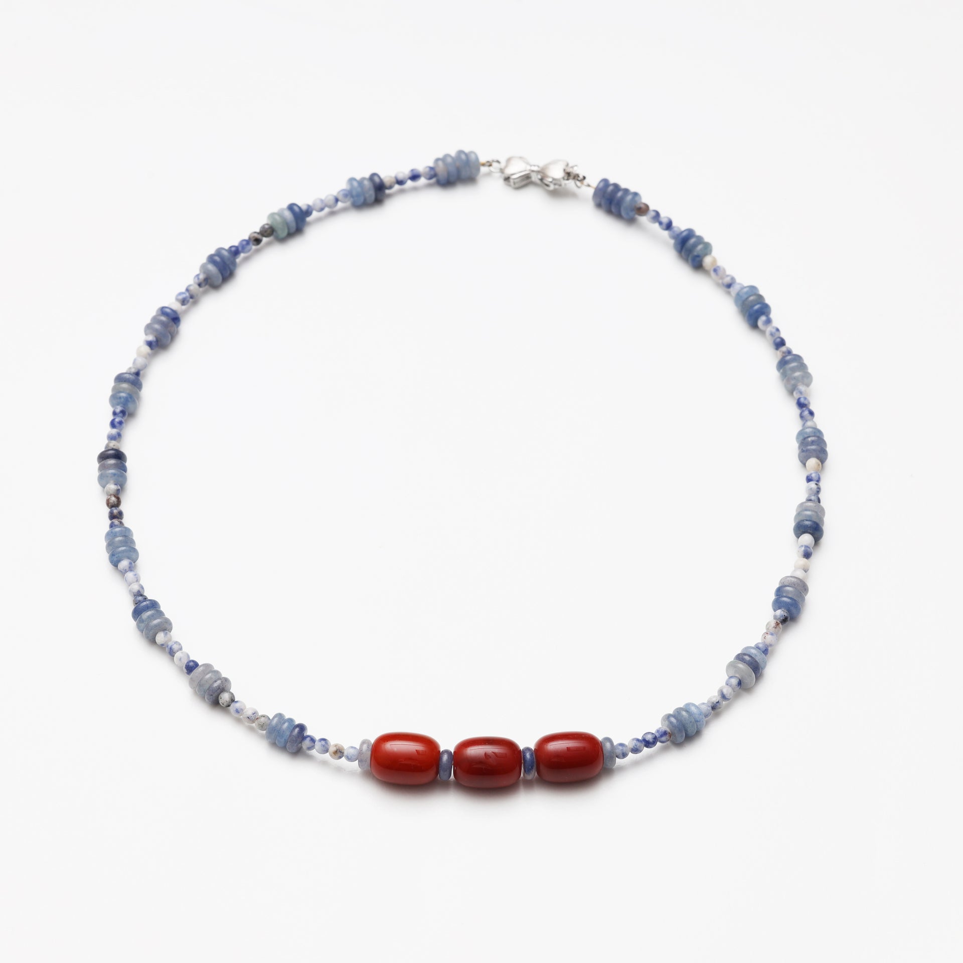 Blue Aventurine Slice, Blue Spot Stone Round Bead & Red Agate Necklace