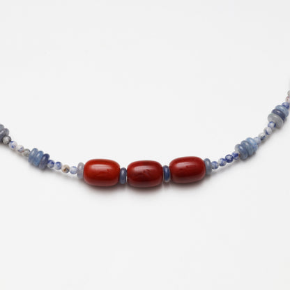 Blue Aventurine Slice, Blue Spot Stone Round Bead & Red Agate Necklace