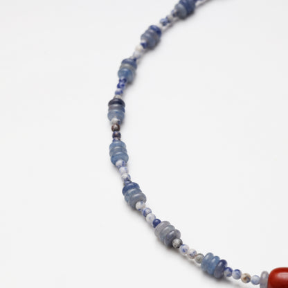 Blue Aventurine Slice, Blue Spot Stone Round Bead & Red Agate Necklace