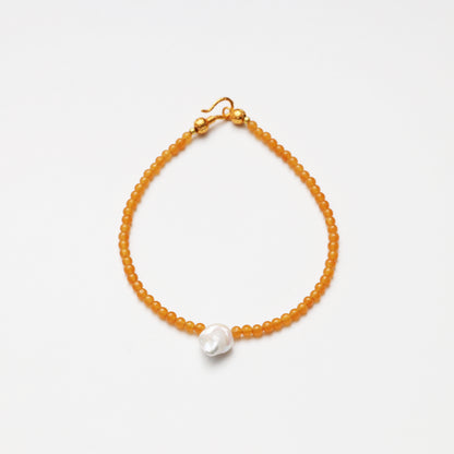 Yellow Jade Round Bead & Baroque Pearl Bracelet