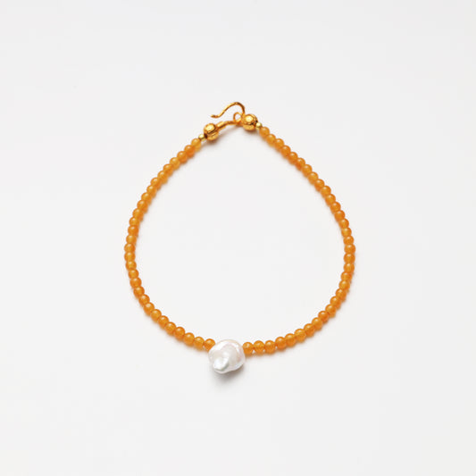 Yellow Jade Round Bead & Baroque Pearl Bracelet