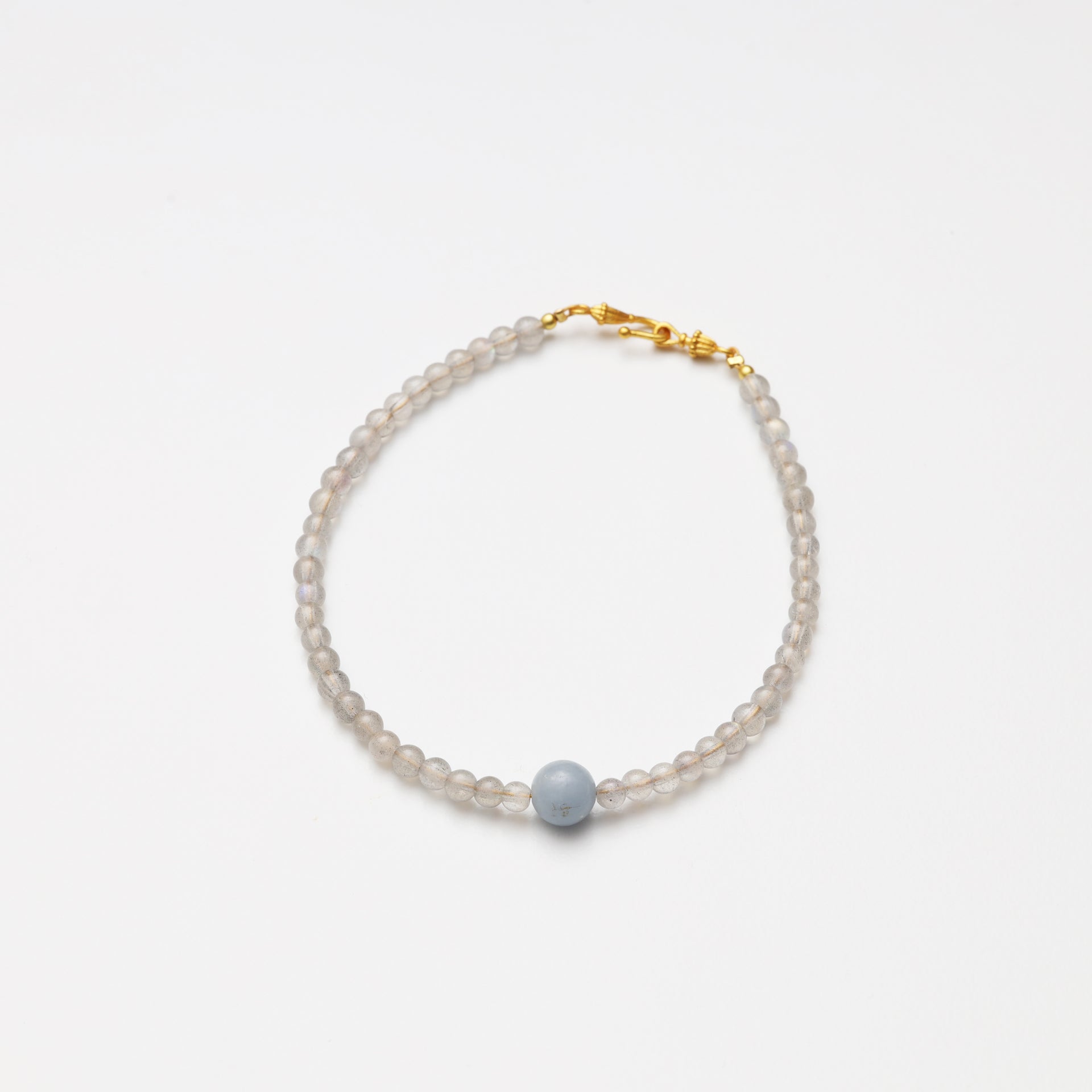 Grey Moonstone Round Bead & Angelite Bracelet