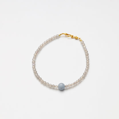 Grey Moonstone Round Bead & Angelite Bracelet