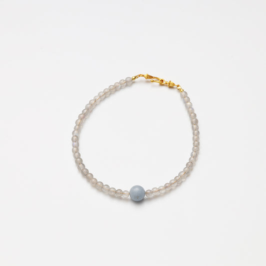 Grey Moonstone Round Bead & Angelite Bracelet