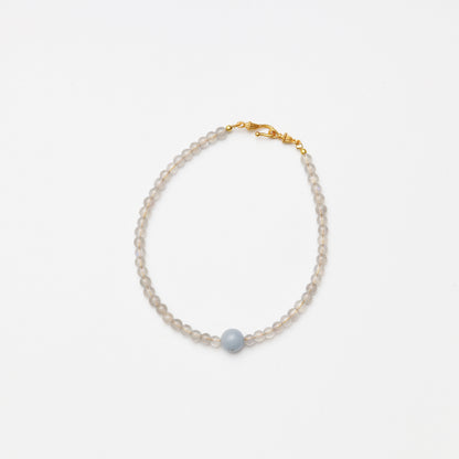 Grey Moonstone Round Bead & Angelite Bracelet