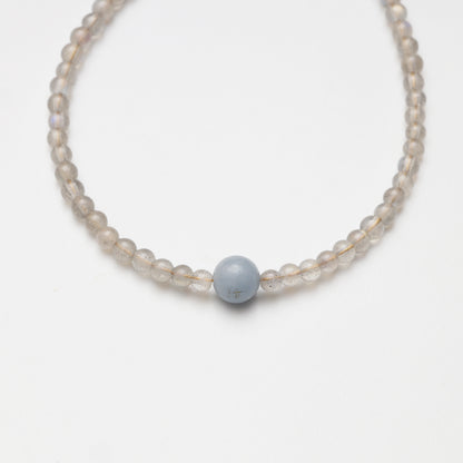 Grey Moonstone Round Bead & Angelite Bracelet