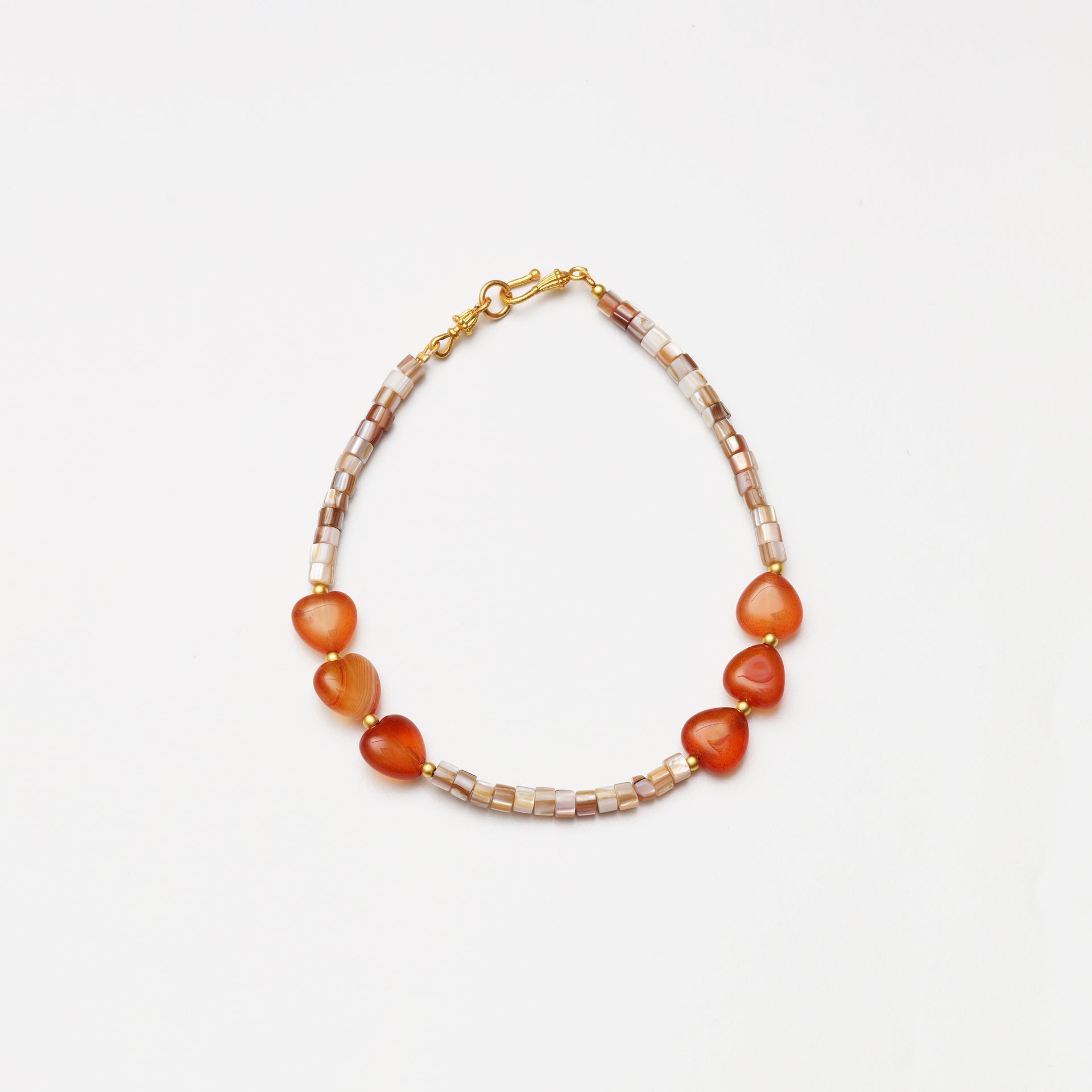 Heart-shaped Red Agate & Mother-of-Pearl Spacer Chip Bracelet