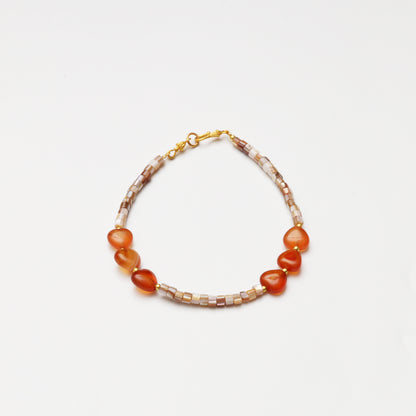 Heart-shaped Red Agate & Mother-of-Pearl Spacer Chip Bracelet