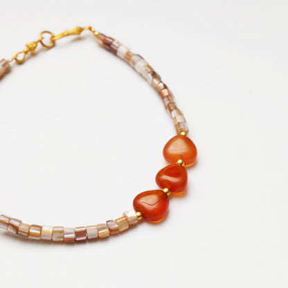 Heart-shaped Red Agate & Mother-of-Pearl Spacer Chip Bracelet